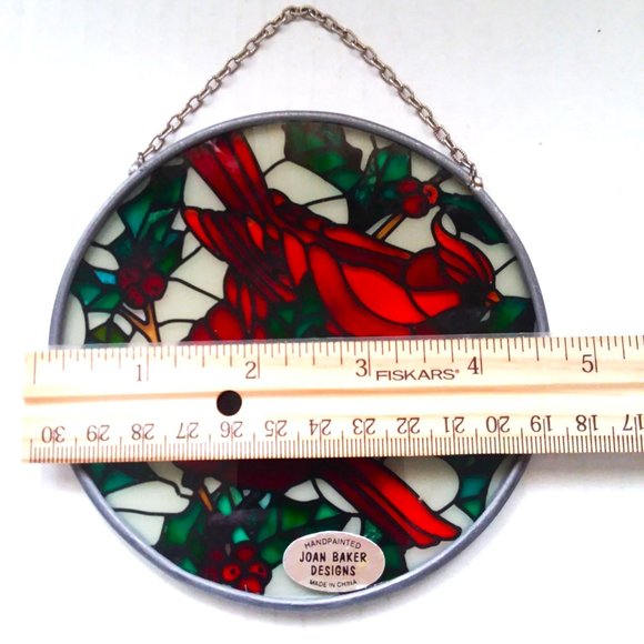 Cardinal Stained Glass SunCatcher Winter Holly Christmas Joan Baker VTG Birds - Picture 3 of 3